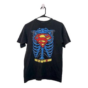 SUPERMAN Black Graphic T-Shirt with Superman Emblem, Utility Belt & Blue Ribcage